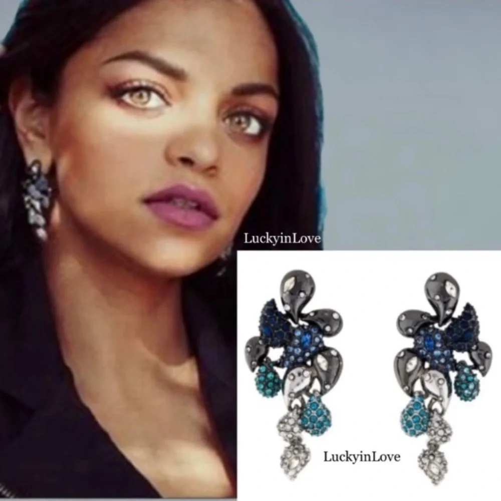 ALEXIS BITTAR • Gunmetal Blue Ombre Crystal Paisley Articulated Post Earrings